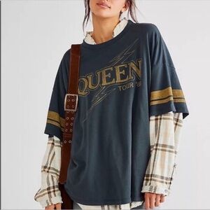 Free People Black and Gold Graphic Tee